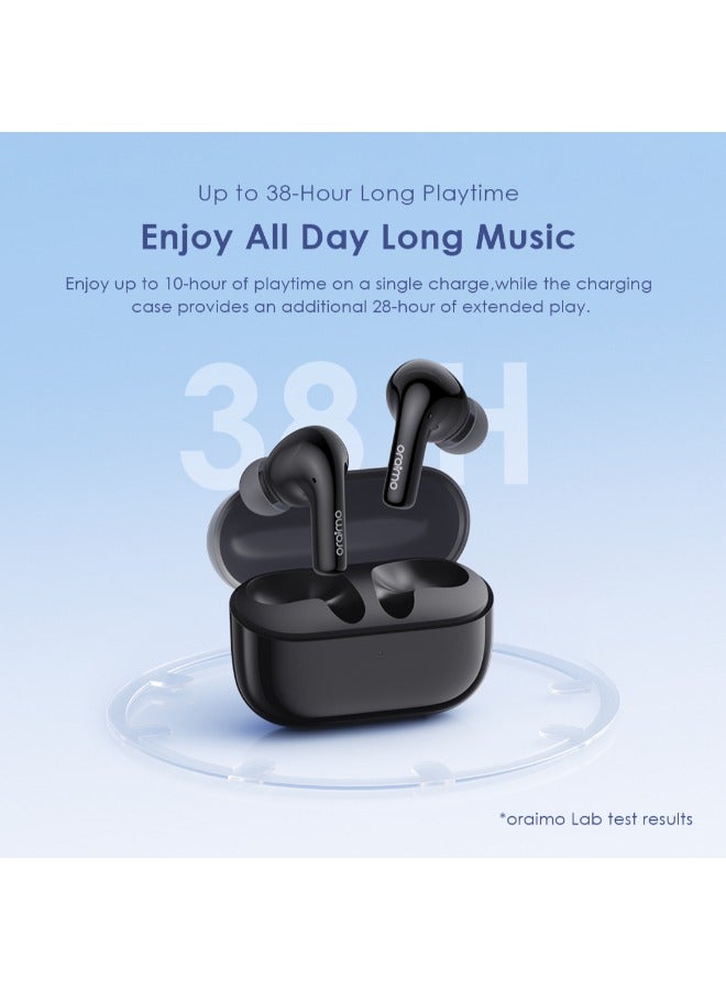 أورايمو - Oraimo Airpods Active Noise Cancelling Bluetooth Earphones, Sound360 Spatial Audio True Wireless Earbuds,4 Mics for AI Clear Calls,38H Playtime, Dual Device Connectivity, Customization via App Black - Image 1