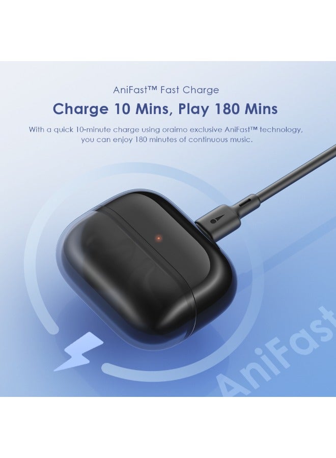 أورايمو - Oraimo Airpods Active Noise Cancelling Bluetooth Earphones, Sound360 Spatial Audio True Wireless Earbuds,4 Mics for AI Clear Calls,38H Playtime, Dual Device Connectivity, Customization via App Black - Image 1