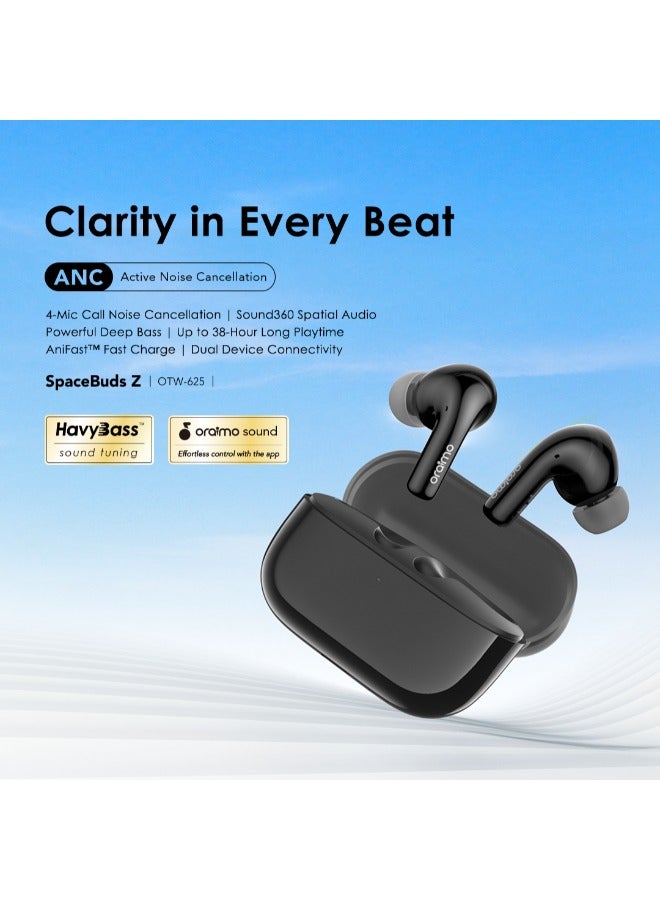 أورايمو Oraimo Airpods Active Noise Cancelling Bluetooth Earphones, Sound360 Spatial Audio True Wireless Earbuds,4 Mics for AI Clear Calls,38H Playtime, Dual Device Connectivity, Customization via App Black  - Image 2