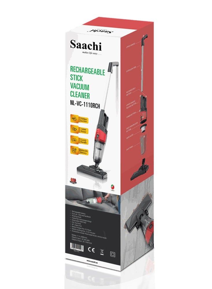 ساتشي 2-in-1 Rechargeable Cordless Stick Vacuum Cleaner: Powerful Cleaning with HEPA Filter & Rotating Brush 100 W NL-VC-1110RCH-BK Black  - Image 5