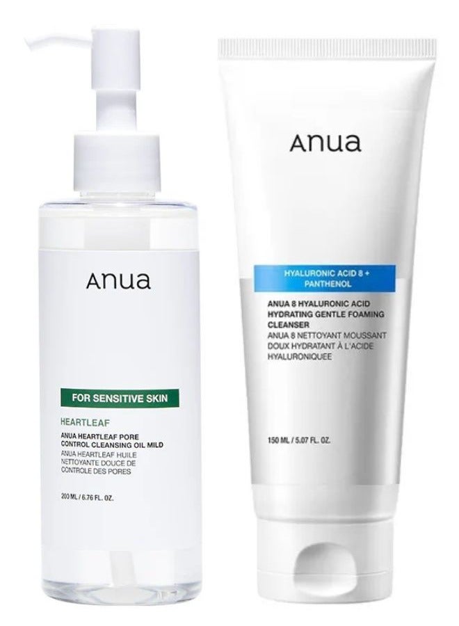 Anua Gentle Double Cleansing Duo - Heartleaf Pore Control Cleansing Oil Mild And 8 Hyaluronic Acid Hydrating Gentle Foaming Cleanser 350ml  - Image 1