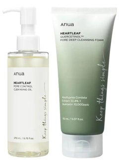 Anua Heartleaf Pore Control Cleansing Oil And Quercetinol Pore Deep Cleansing Foam - Double Cleansing Duo 350ml  - Image 1