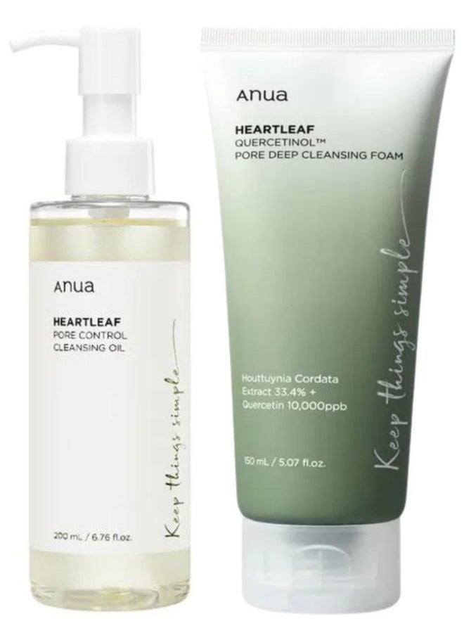 Anua - Heartleaf Pore Control Cleansing Oil And Quercetinol Pore Deep Cleansing Foam - Double Cleansing Duo 350ml - Image 1