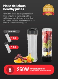 KRYPTON 600 ML Personal Blender | One Speed, Stainless Steel Blade | 2PCS Tritan Bottle, Non-Slipping Foot | Great for Smoothies, Diet Shakes and Protein Drinks | PP Housing, Comes with 4 Blades, AC Motor, Non-Slipping Foot and Safety System/  Multicolor, 2 Years Warranty 250 W KNB6568 Multicolour  - Image 3