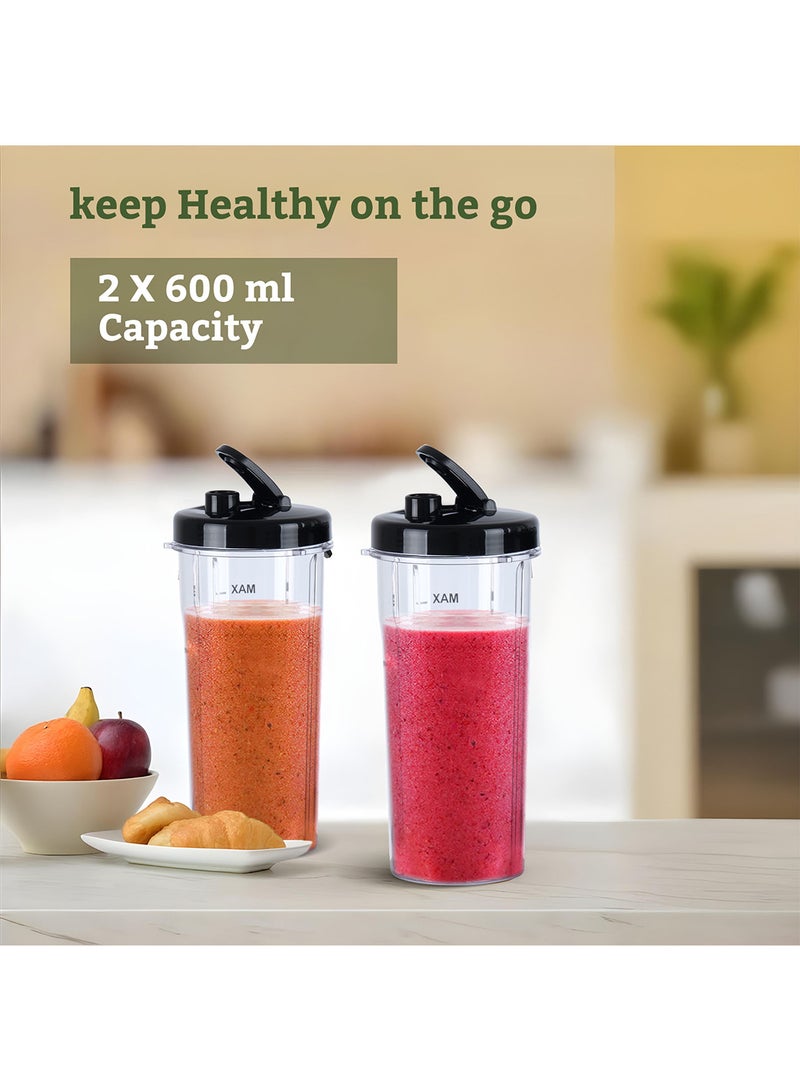 SONASHI - Portable Sports Blender & Smoothie Maker - 1 Touch Button with 600ML Unbreakable Sports Bottle with Lid | 4Pcs Stainless Steel Blade with Anti-slip Feet | Overheat Protection 600 ml 550 W SB-200 Black - Image 1