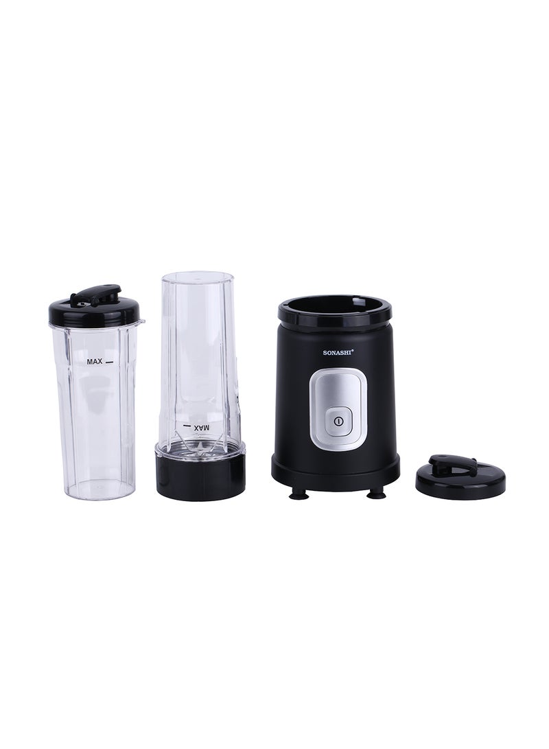 SONASHI - Portable Sports Blender & Smoothie Maker - 1 Touch Button with 600ML Unbreakable Sports Bottle with Lid | 4Pcs Stainless Steel Blade with Anti-slip Feet | Overheat Protection 600 ml 550 W SB-200 Black - Image 1