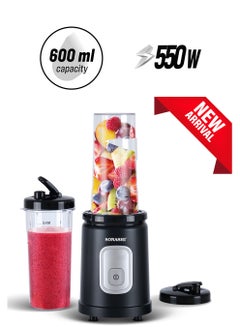 SONASHI Portable Sports Blender & Smoothie Maker - 1 Touch Button with 600ML Unbreakable Sports Bottle with Lid | 4Pcs Stainless Steel Blade with Anti-slip Feet | Overheat Protection 600 ml 550 W SB-200 Black  - Image 1
