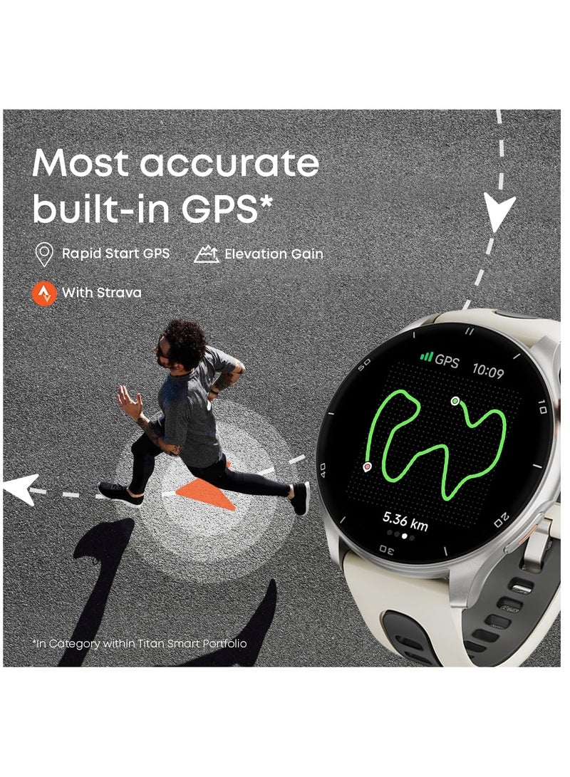 تيتان - Celestor Smart Watch 1.43" AMOLED Round Display, Opto-Mechanical Crown, In-Built GPS, Altimeter, Barometer, Compass, BT Calling Titanium/Beige - Image 1