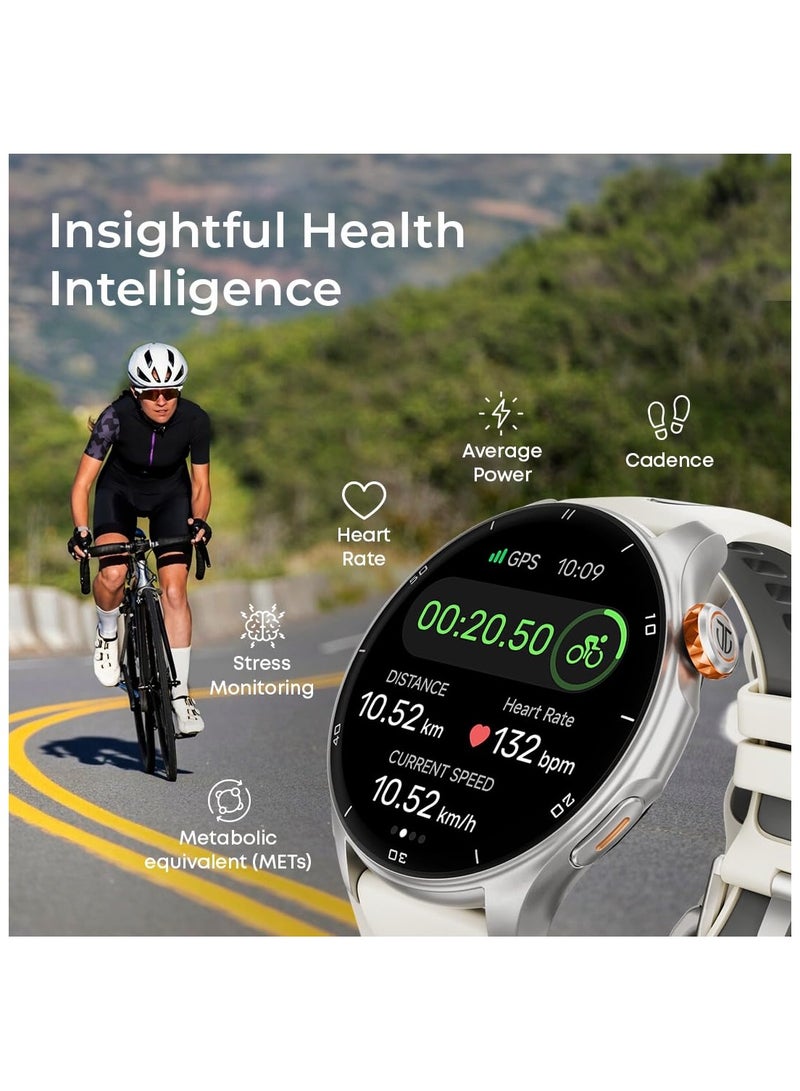 تيتان - Celestor Smart Watch 1.43" AMOLED Round Display, Opto-Mechanical Crown, In-Built GPS, Altimeter, Barometer, Compass, BT Calling Titanium/Beige - Image 1