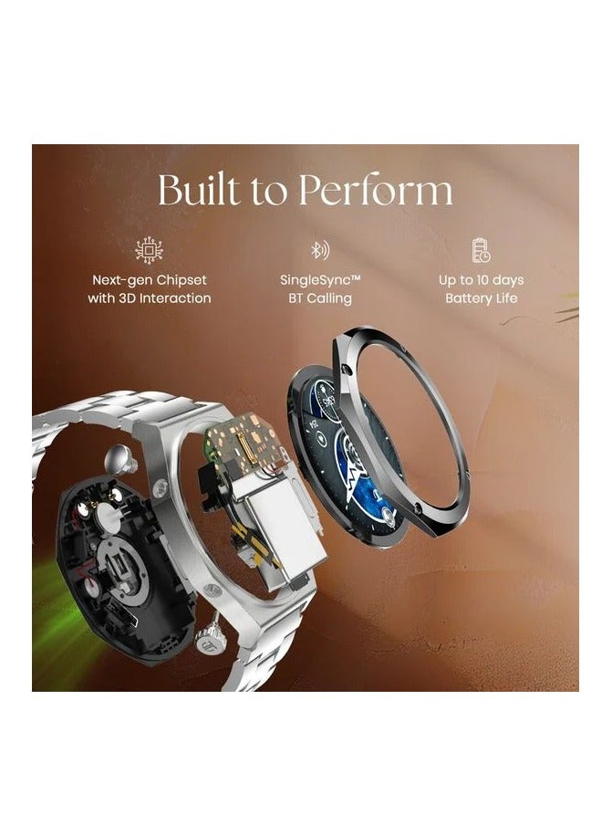 Maestro Smart Watch 1.43" AMOLED Round Display, Stainless Steel, Customisable UI, Smart AOD, Password, Extra Silicone Strap, Black