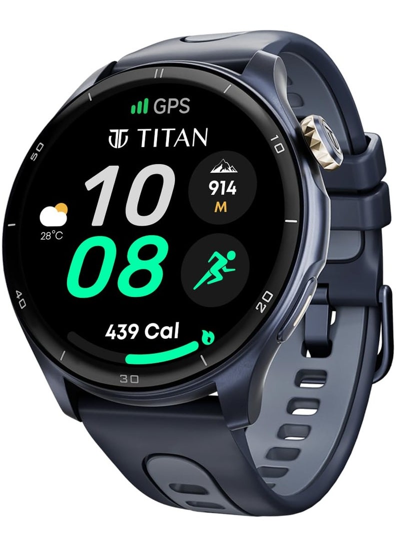 TITAN Celestor Smart Watch 1.43"AMOLED Round Display, Opto-Mechanical Crown, In-Built GPS, Altimeter, Barometer, Compass, BT Calling Blue / Blue - Image 1