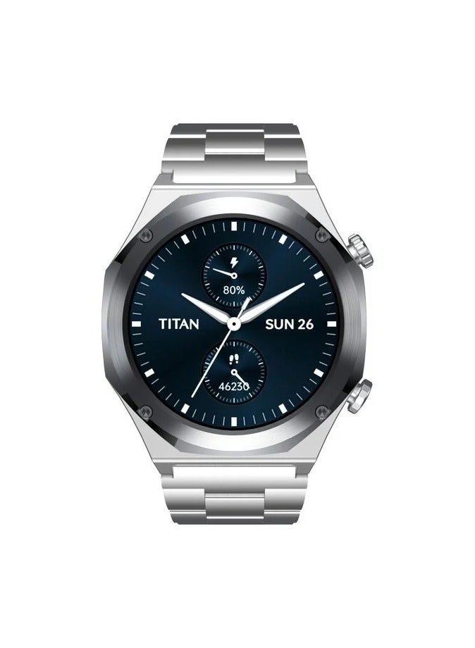TITAN - Maestro Smart Watch 1.43" AMOLED Round Display, Stainless Steel, Customisable UI, Smart AOD, Password, Extra Silicone Strap, Silver - Image 1
