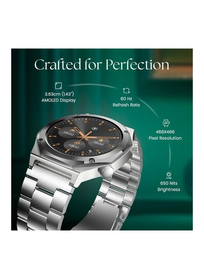 TITAN - Maestro Smart Watch 1.43" AMOLED Round Display, Stainless Steel, Customisable UI, Smart AOD, Password, Extra Silicone Strap, Silver - Image 1