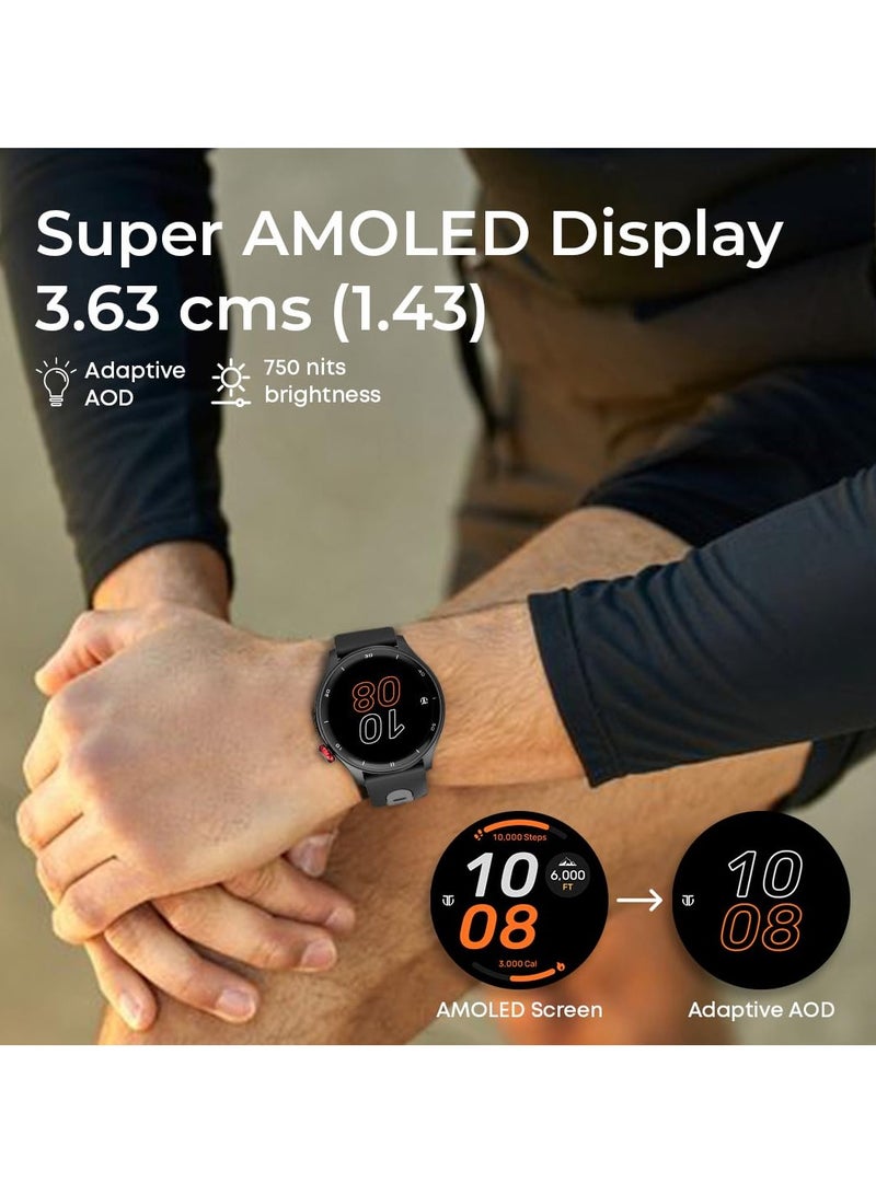Celestor Smart Watch 1.43"AMOLED Round Display, Opto-Mechanical Crown, In-Built GPS, Altimeter, Barometer, Compass, BT Calling Black / Black