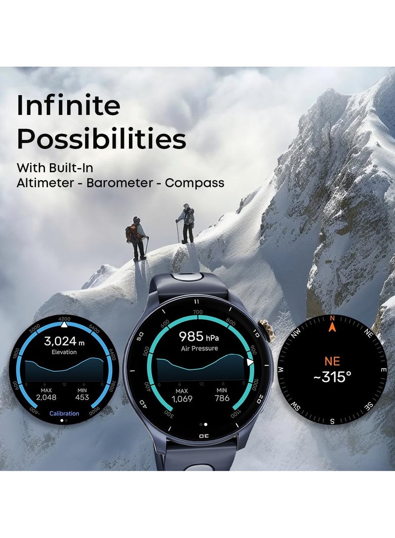 Celestor Smart Watch 1.43"AMOLED Round Display, Opto-Mechanical Crown, In-Built GPS, Altimeter, Barometer, Compass, BT Calling Black / Black