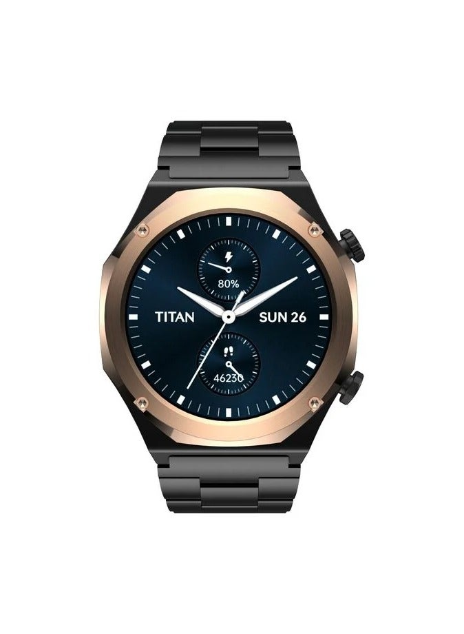 TITAN - Maestro Smart Watch 1.43" AMOLED Round Display, Stainless Steel, Customisable UI, Smart AOD, Password, Extra Silicone Strap, Black / Rose Gold - Image 1
