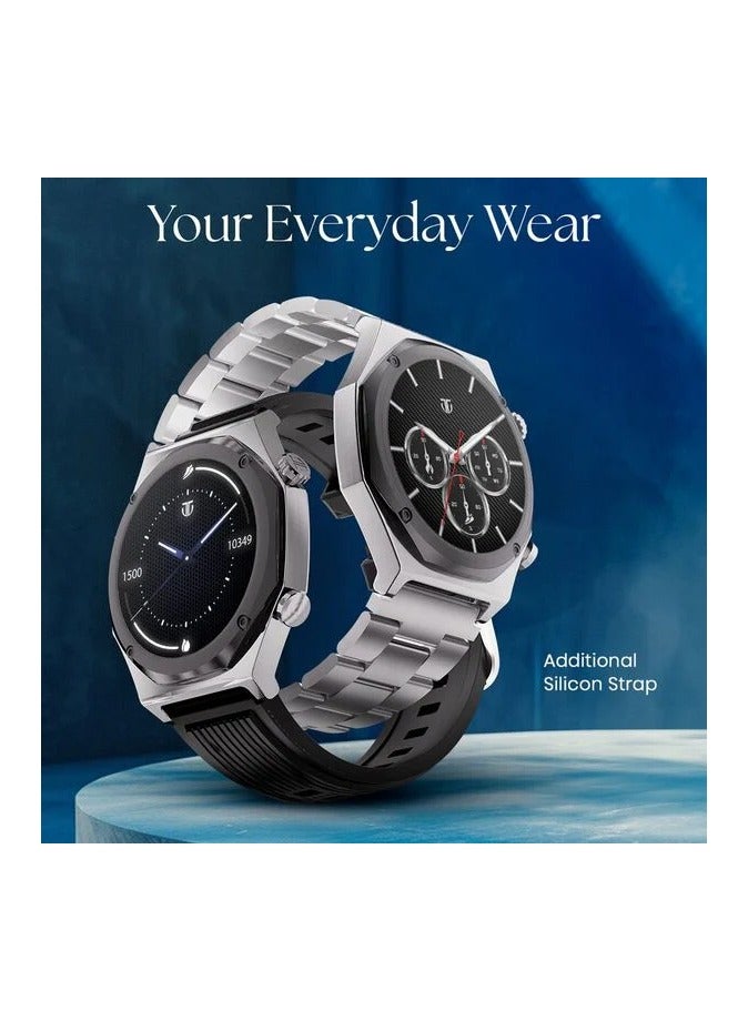 TITAN - Maestro Smart Watch 1.43" AMOLED Round Display, Stainless Steel, Customisable UI, Smart AOD, Password, Extra Silicone Strap, Black / Rose Gold - Image 1