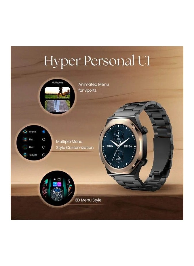 TITAN - Maestro Smart Watch 1.43" AMOLED Round Display, Stainless Steel, Customisable UI, Smart AOD, Password, Extra Silicone Strap, Black / Rose Gold - Image 1