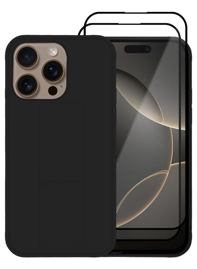 MARGOUN - (for Apple iPhone 16 Pro Max) 3Packs, Case  PU Leather Back Cover Stand Function Finger Grip Case Cover with Shock Proof Screen Protector Black-3 - Image 1