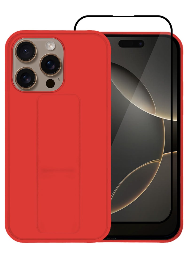 MARGOUN - (for Apple iPhone 16 Pro Max) 3Packs, Case  PU Leather Back Cover Stand Function Finger Grip Case Cover with Shock Proof Screen Protector Red-3 - Image 1