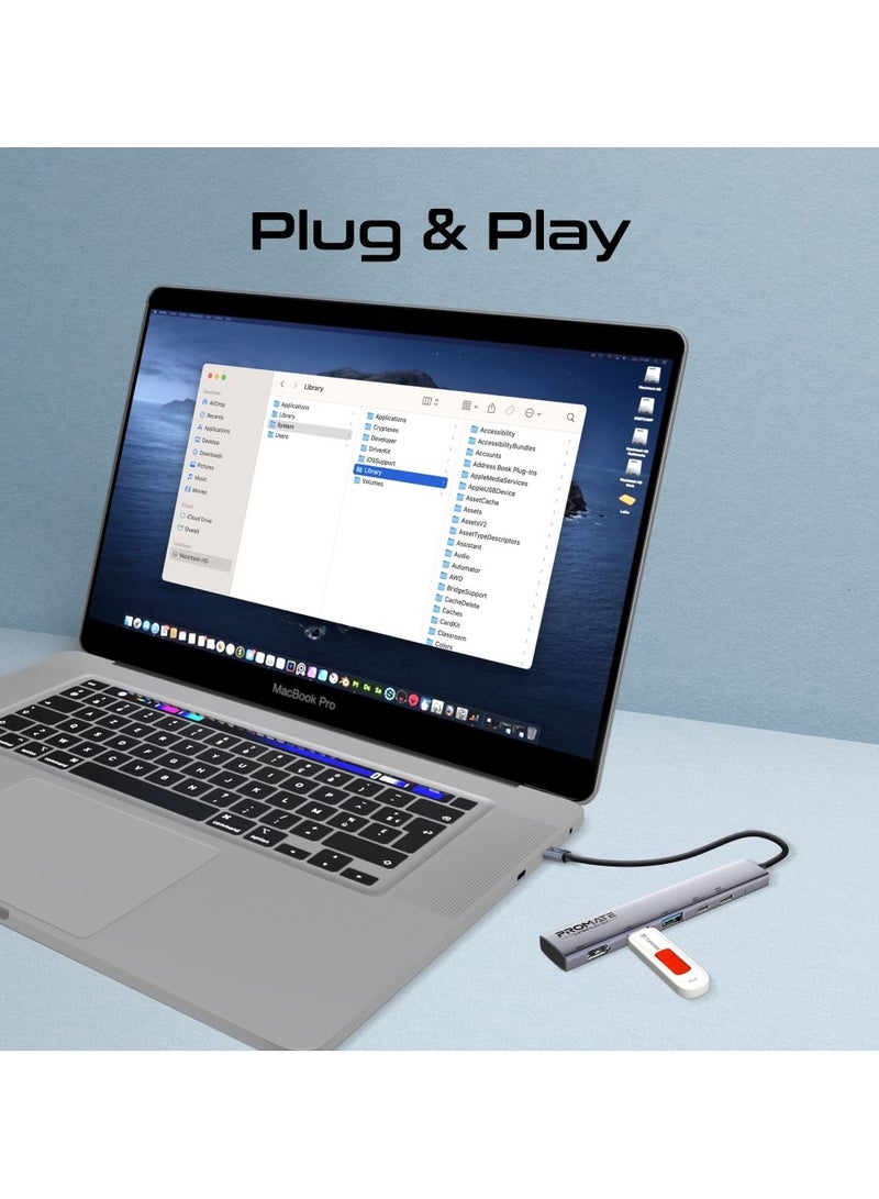 5-in-1 Ultra-Compact USB-C Hub with PD100W USB-C Port, 5Gbps USB-C Data Transfer Port, Dual 480Mbps USB-A Ports, 4K@60Hz HDMI Port, and Universal Compatibility for Laptops, Tablets, and Smartphones, LinkHub-5X Grey