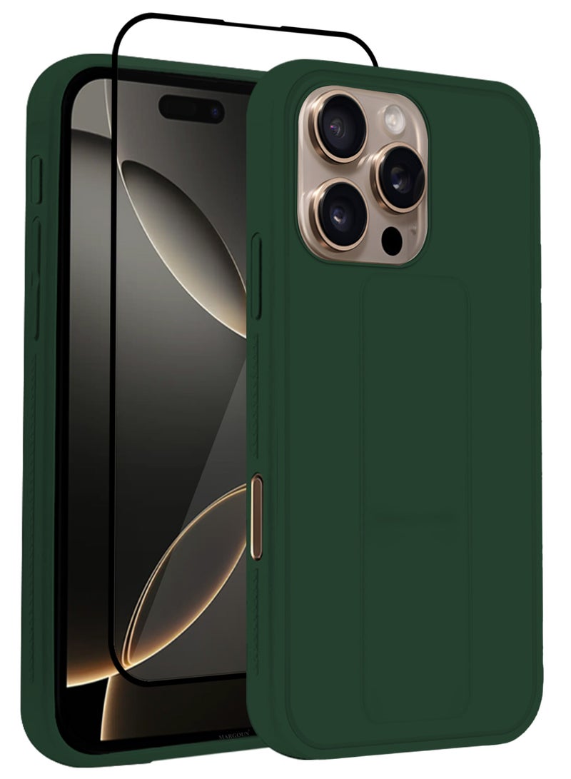 MARGOUN - (for Apple iPhone 16 Pro Max) 2Pack, Case Cover PU Leather Back Cover with Stand Function and Finger Grip, Shockproof Screen Protector Green-2 - Image 1