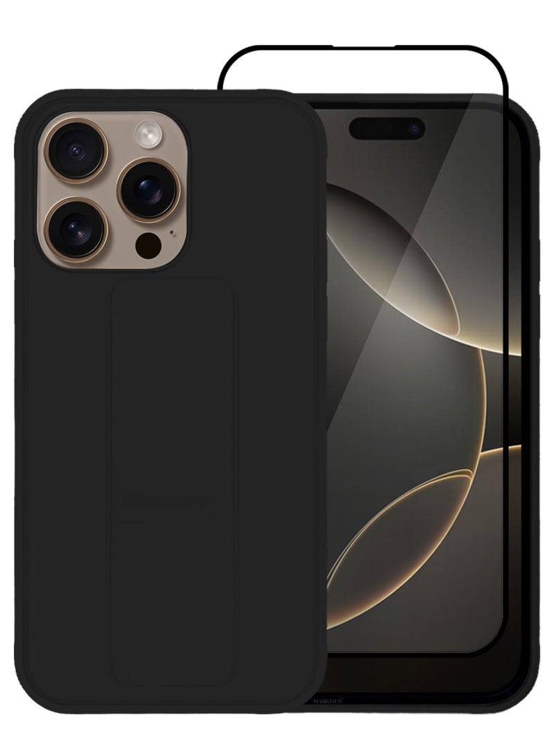 MARGOUN - (for Apple iPhone 16 Pro Max) 2Packs, Case Cover PU Leather Back Cover with Stand Function and Finger Grip, Shockproof Screen Protector Black-2 - Image 1