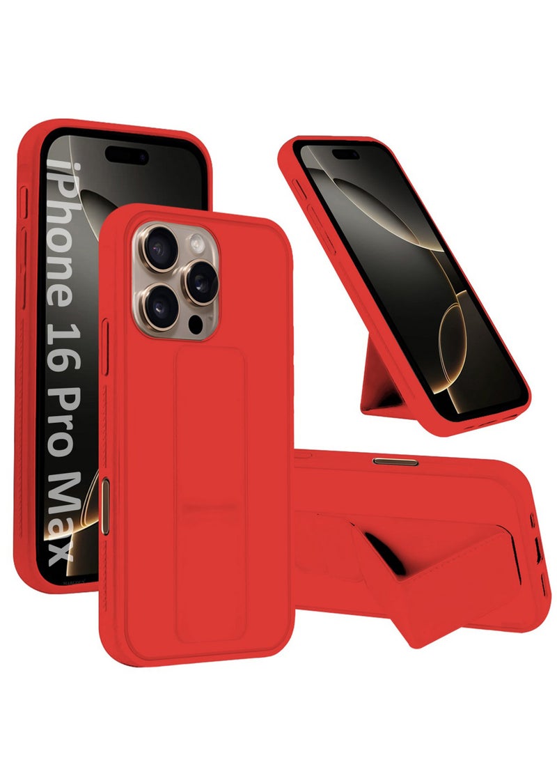 MARGOUN (for Apple iPhone 16 Pro Max) Case Premium PU Leather Back Cover with Stand Function Shockproof and Anti Scratch Case Cover with Finger Grip Red-1  - Image 1