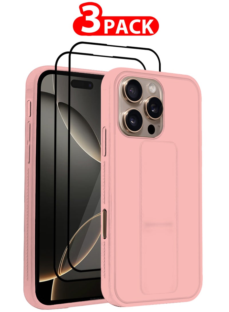 MARGOUN (for Apple iPhone 16 Pro Max) 3Packs, Case  PU Leather Back Cover Stand Function Finger Grip Case Cover with Shock Proof Screen Protector Pink-3 - Image 1