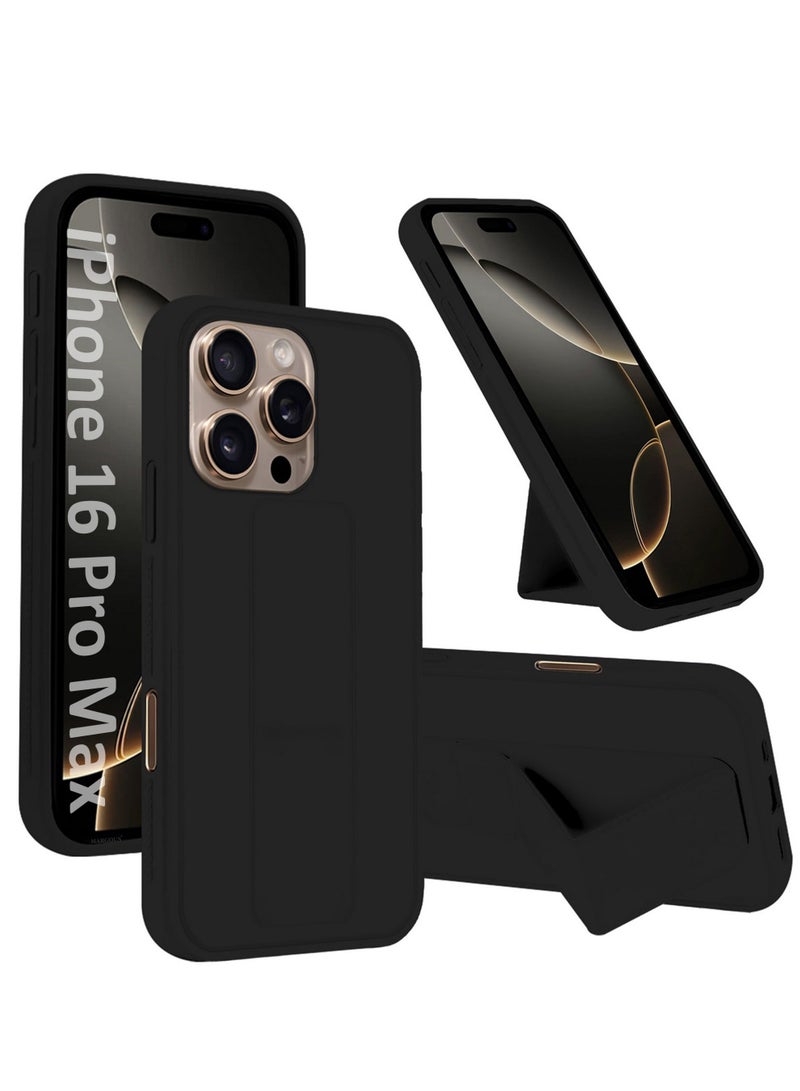 MARGOUN (for Apple iPhone 16 Pro Max) Case Premium PU Leather Back Cover with Stand Function Shockproof and Anti Scratch Case Cover with Finger Grip Black-1  - Image 1