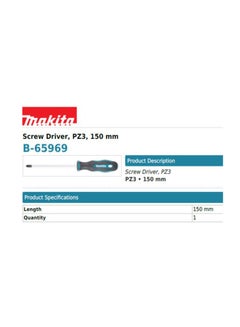 Makita B-65969 Makita Screwdriver PZ3 150 mm with Magnetic Tip - Ergonomic Handle, Anti-Slip, and High Torque Cr-V Steel  - Image 3