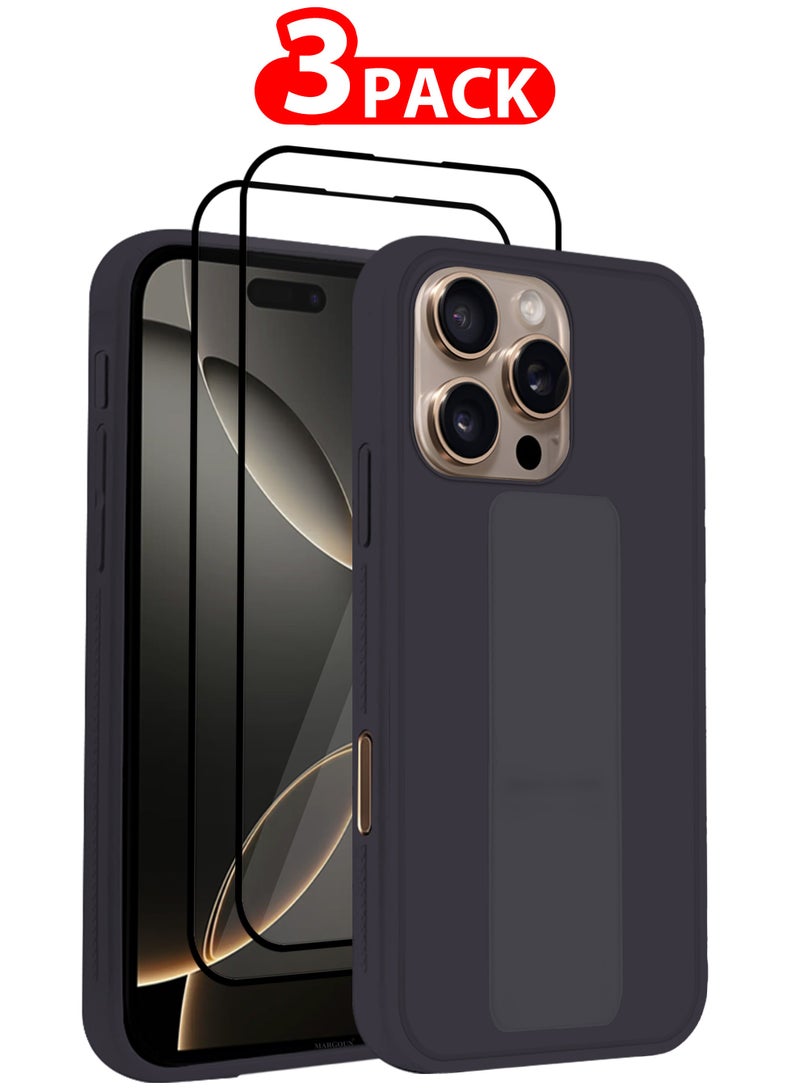 MARGOUN - (for Apple iPhone 16 Pro Max) 3Packs, Case  PU Leather Back Cover Stand Function Finger Grip Case Cover with Shock Proof Screen Protector Dark Purple-3 - Image 1
