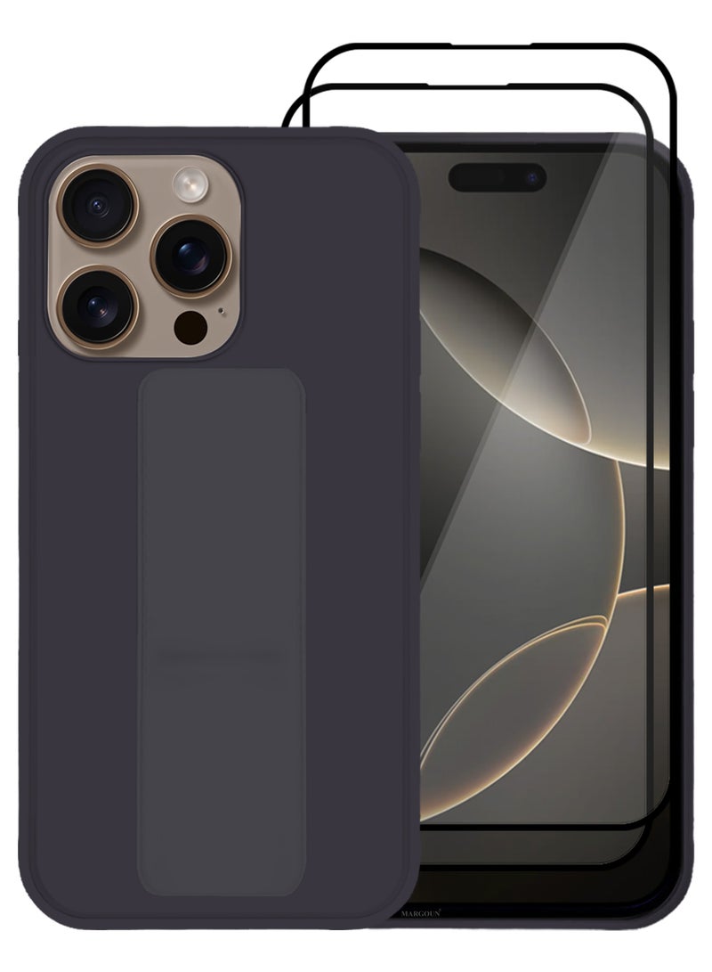 MARGOUN - (for Apple iPhone 16 Pro Max) 3Packs, Case  PU Leather Back Cover Stand Function Finger Grip Case Cover with Shock Proof Screen Protector Dark Purple-3 - Image 1