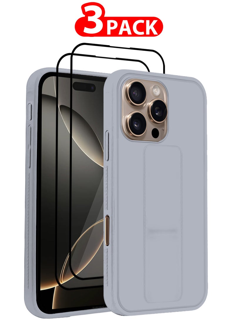 MARGOUN (for Apple iPhone 16 Pro Max) 3Packs, Case  PU Leather Back Cover Stand Function Finger Grip Case Cover with Shock Proof Screen Protector Grey-3 - Image 1