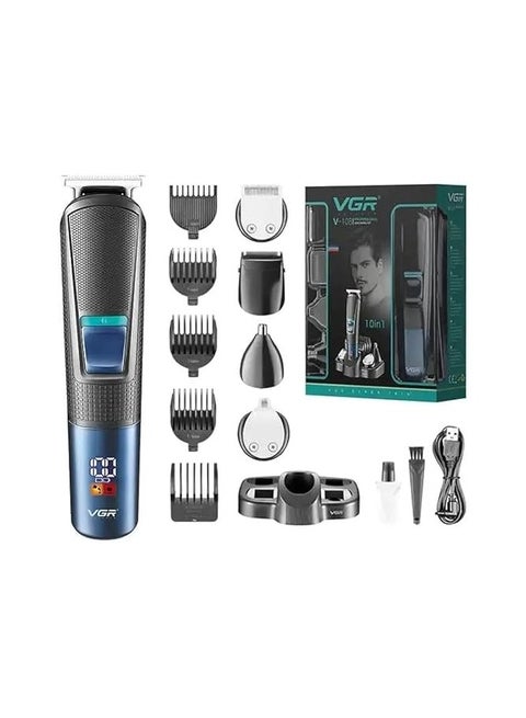 VGR V-108 Professional 10 in 1 Grooming Kit with LED Display, All in one Trimmer for Men, Suitable for Face, head, Nose,Ear & Body Grooming, 120 min Runtime Blue