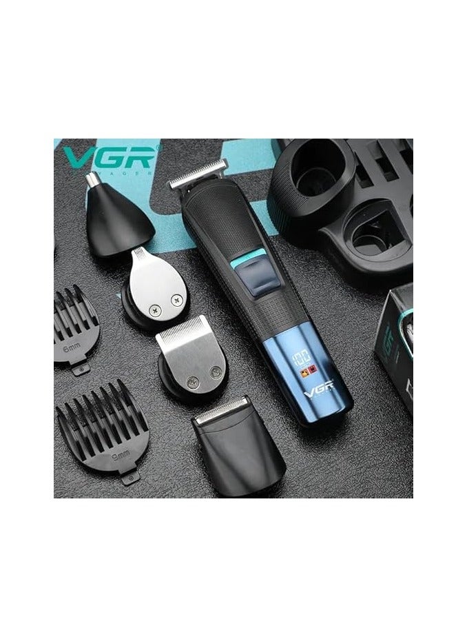 VGR V-108 Professional 10 in 1 Grooming Kit with LED Display, All in one Trimmer for Men, Suitable for Face, head, Nose,Ear & Body Grooming, 120 min Runtime Blue - Image 4