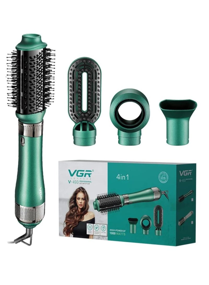 في جي آر - 4 In 1 Professional Hot Air Styler V-493 With Ceramic Coating & Overheating Protection Technology (High Power Of 1000 Watts, Green) V493 - Image 1