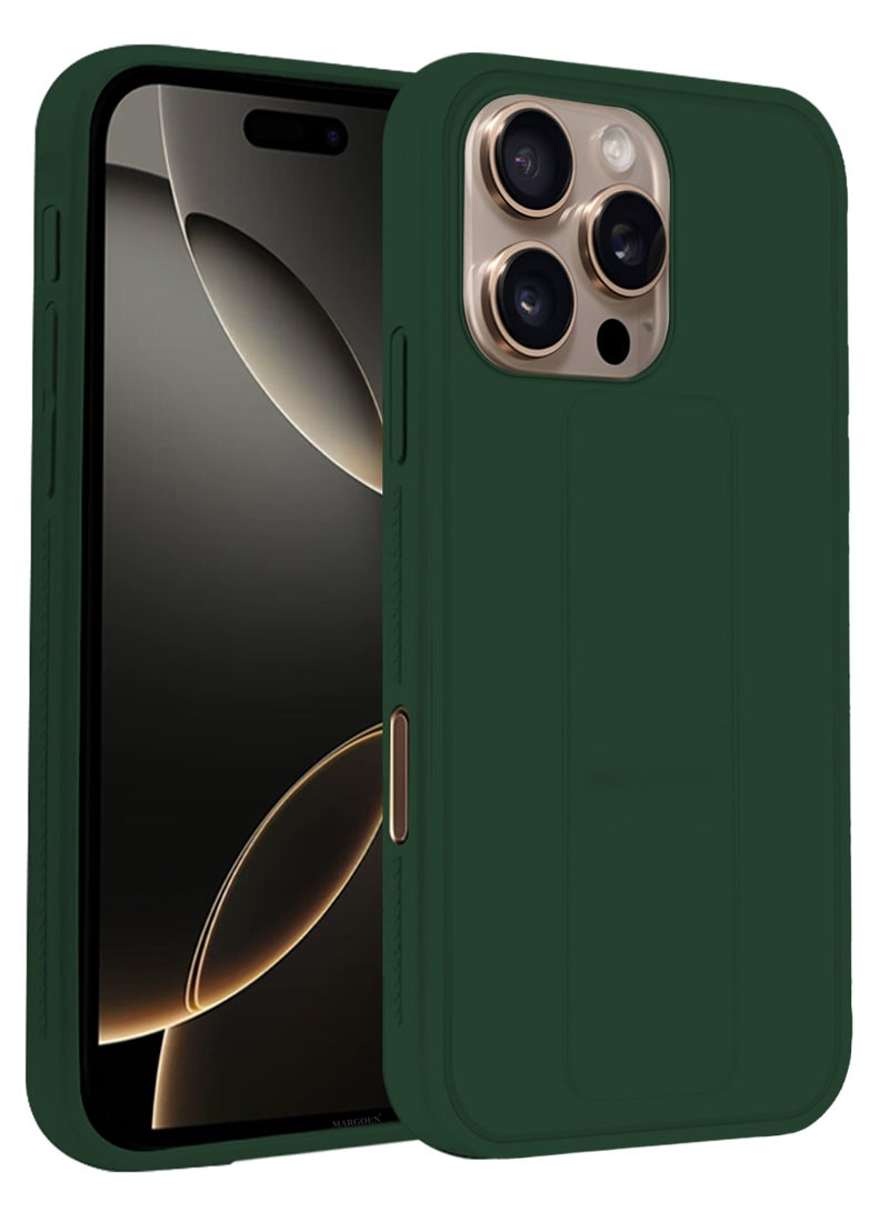 MARGOUN - (for Apple iPhone 16 Pro Max) Case Premium PU Leather Back Cover with Stand Function Shockproof and Anti Scratch Case Cover with Finger Grip Green-1 - Image 1