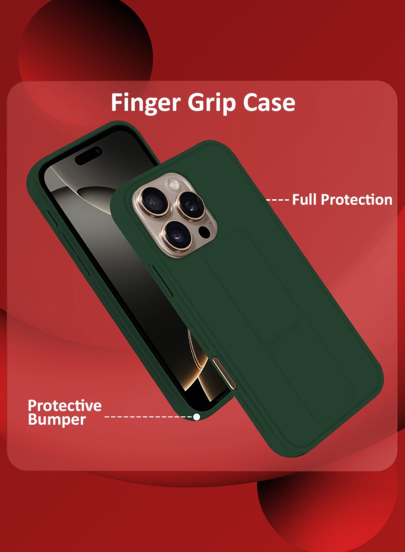 MARGOUN - (for Apple iPhone 16 Pro Max) Case Premium PU Leather Back Cover with Stand Function Shockproof and Anti Scratch Case Cover with Finger Grip Green-1 - Image 1