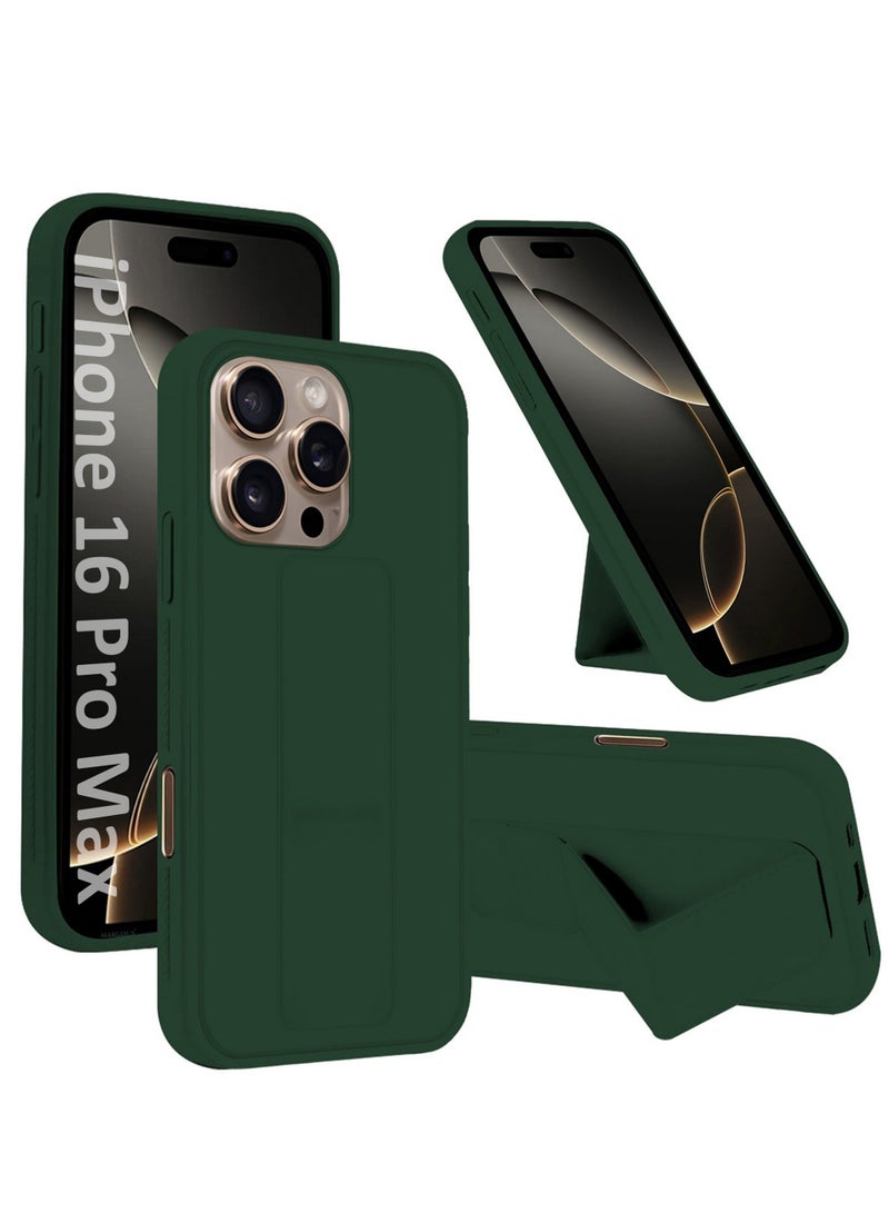 MARGOUN - (for Apple iPhone 16 Pro Max) Case Premium PU Leather Back Cover with Stand Function Shockproof and Anti Scratch Case Cover with Finger Grip Green-1 - Image 1