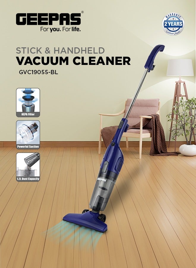 جيباس - 2-in-1 Stick & Handheld Vacuum Cleaner with HEPA Filtration, Powerful Suction, Large Dust Capacity, Ideal for Homes, Offices, & Cars 1.2 L 600 W GVC19055-BL Blue - Image 1