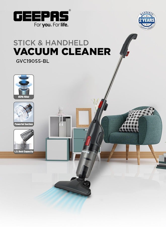 جيباس 2-in-1 Stick & Handheld Vacuum Cleaner with HEPA Filtration, Powerful Suction, Large Dust Capacity, Ideal for Homes, Offices, & Cars 1.2 L 600 W GVC19055-GR Grey  - Image 3