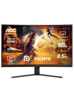 27" Inch Curved Gaming Monitor (2560×1440) 2K QHD, 180Hz Refresh Rate, 0.5ms Response Time, HDMI, VA Panel Type, HDR10, Adaptive Sync Technology & Adjustable Stand - CQ27G4 | Black & Red