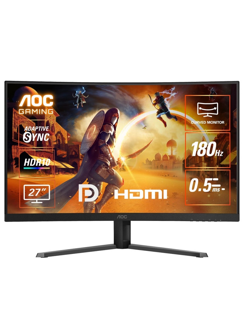 AOC 27" Inch Curved Gaming Monitor (2560×1440) 2K QHD, 180Hz Refresh Rate, 0.5ms Response Time, HDMI, VA Panel Type, HDR10, Adaptive Sync Technology & Adjustable Stand - CQ27G4 | Black & Red  - Image 1