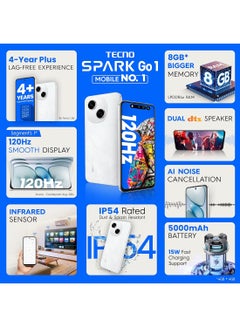 SPARK Go 1 Glittery White  Dual SIM 4GB RAM 128GB - Middle East Version - pnsku/N70134011V/45/_/1733843633/66472eca-3cc0-4919-8806-75de60e7c978