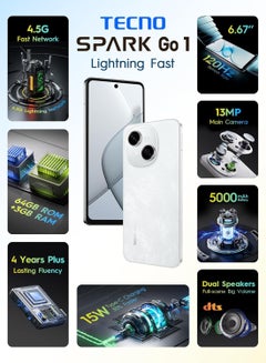تكنو SPARK Go 1 Glittery White  Dual SIM 3GB RAM 64GB - Middle East Version  - Image 2