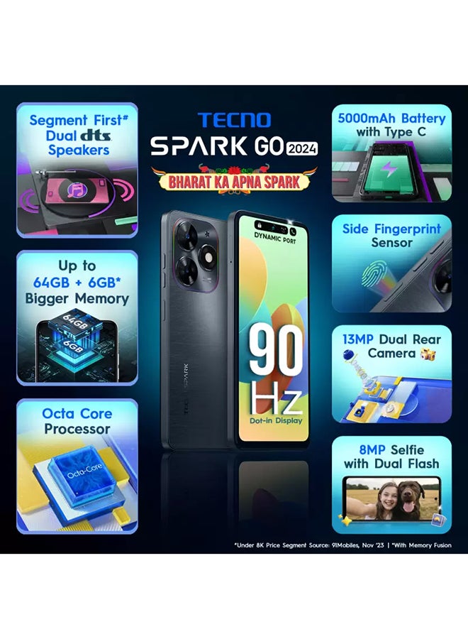 تكنو Spark Go 2024 Dual SIM Gravity Black 3GB RAM 64GB 4G - International Version  - Image 2