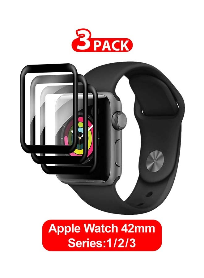 MARGOUN 3Packs Screen Protector for Apple Watch 42mm Series 1 2 3  HD Clear Ultra-Thin Curved Full Coverage Glass (42mm) Clear Side Black-3 - Image 1