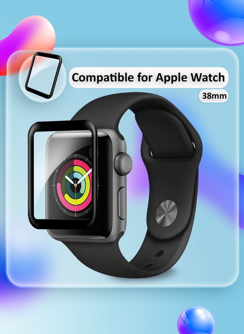 MARGOUN 2Packs Screen Protector for Apple Watch 38mm Series 1 2 3  HD Clear Ultra-Thin Curved Full Coverage Glass (38mm) Clear side black - Image 5