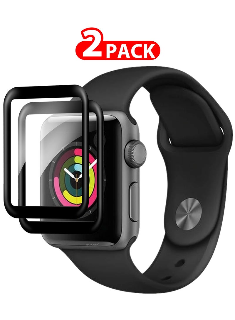 MARGOUN 2Packs Screen Protector for Apple Watch 38mm Series 1 2 3  HD Clear Ultra-Thin Curved Full Coverage Glass (38mm) Clear side black - Image 1